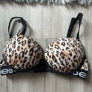 Bebe Leopard Print push up Bra with Black Straps
